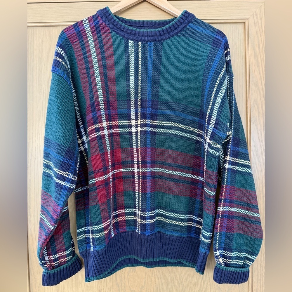 Vintage Croft & Barrow Cotton Crewneck Plaid Unisex Grandpa Sweater / medium